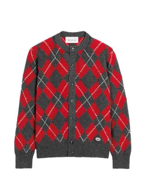 Cardigan a rombi in lana Ami Paris | HKC400.KN0202A353 CARBONGREY/RUBY